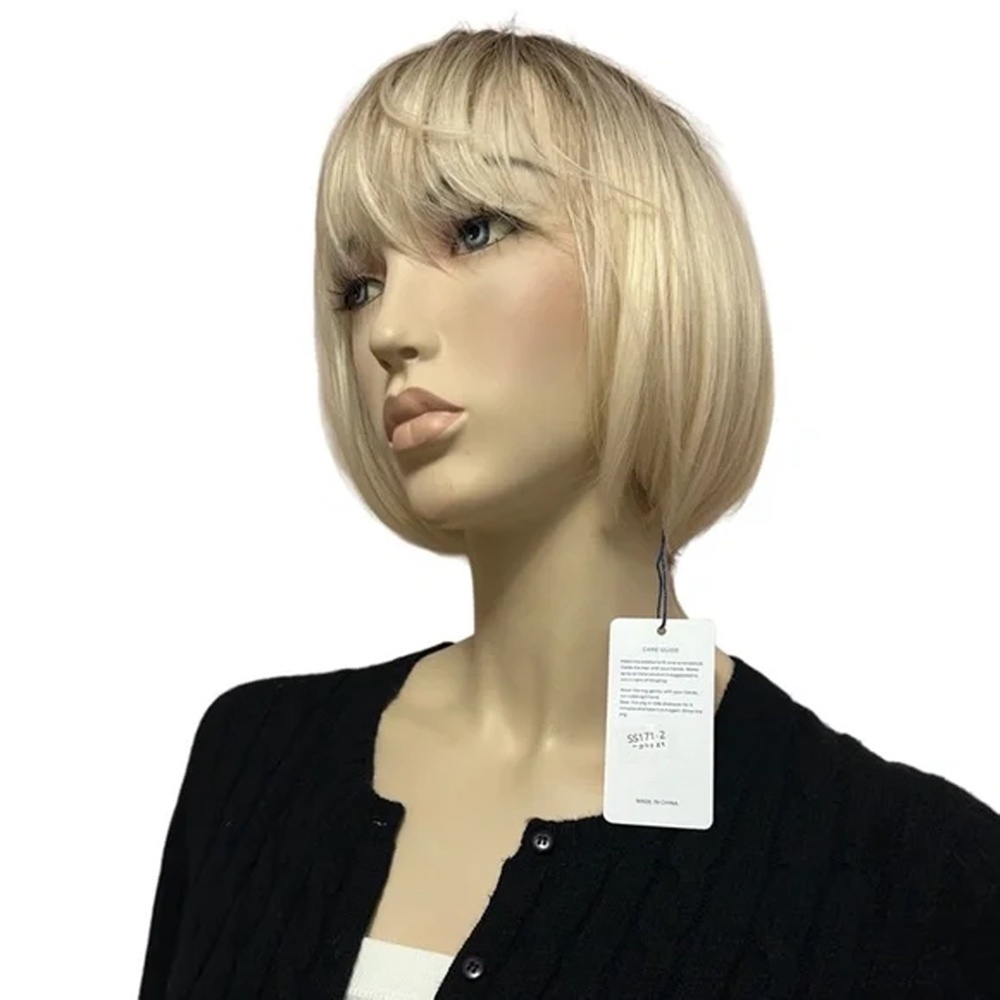 Light blonde Synthetic wig with bangs Bob Style dark roots by Haircube NIP NWT